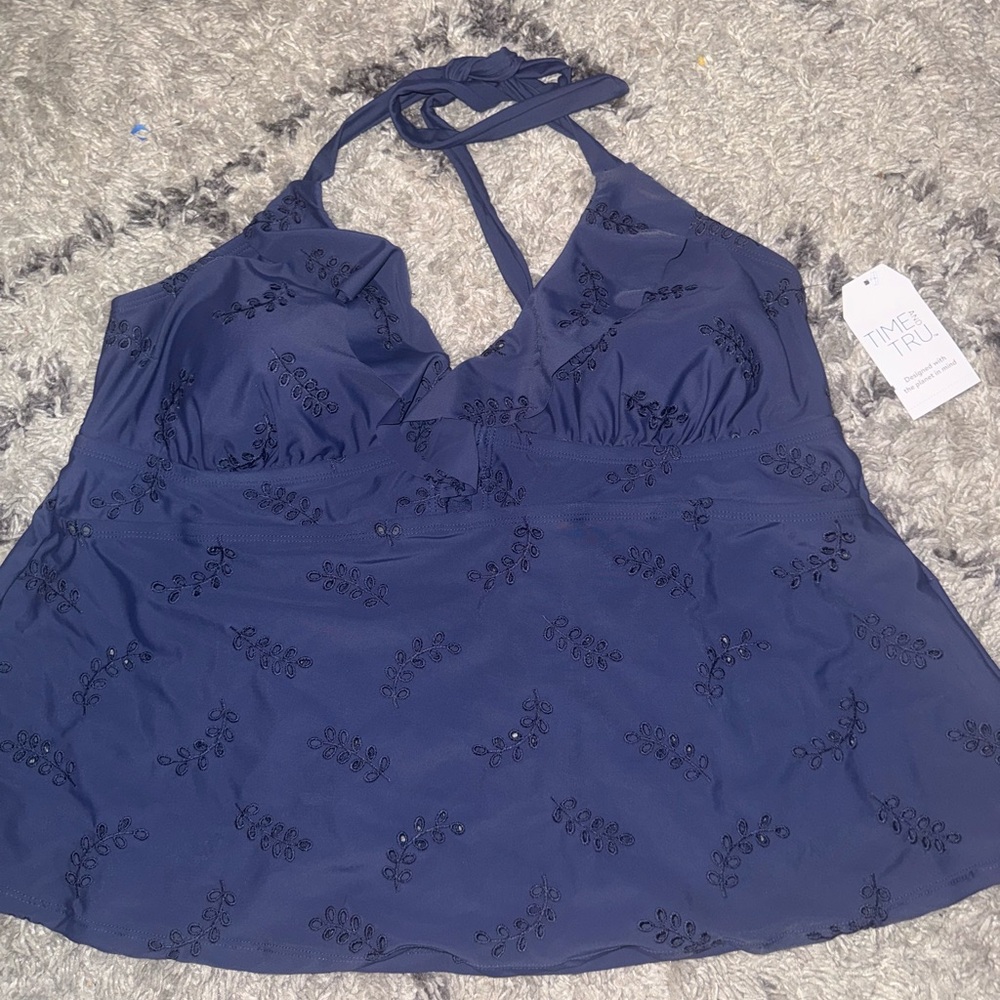 Time and Tru Royal Blue Embroidered Swim Top